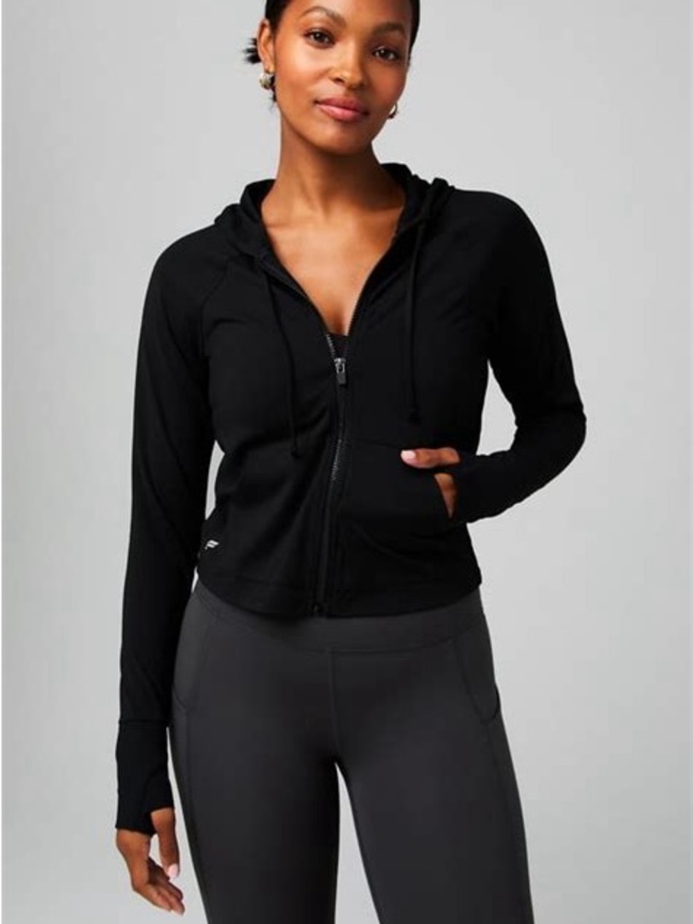 Fabletics Black Oasis Cropped Hoodie